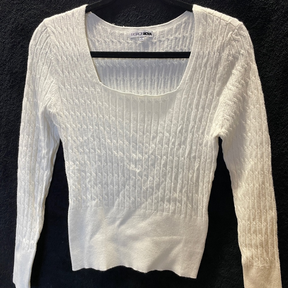 Fashion Nova White Cable Knit Sweater